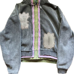 Men's Heavyweight <b>Acid</b> <b>Wash</b> Hoodie Custom Street Style Triple Zip Layer 100% Cotton Digital Printing Solid High Quality Winter - Product Image 5