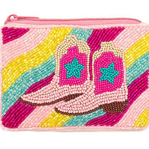 Southwestern Cow Girl Boho Western Seed perlé pièce de monnaie rouge à lèvres argent sac à main pochette accessoires lors des douches nuptiales ou des événements festifs - Product Image 3