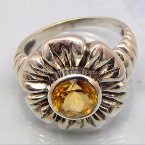 Anillo de Boda Clásico de Plata de Ley 925 con Gema de Cuarzo Limón - Product Image 1