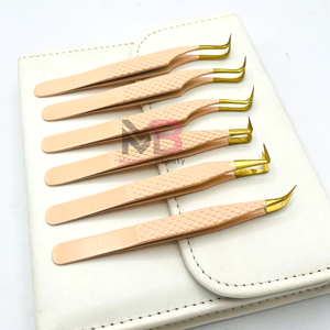 Puntas plateadas recubiertas de Color desnudo más vendidas, pinzas de extensión de pestañas con agarre de diamante, acero inoxidable con nombre de marca personalizado - Product Image 5