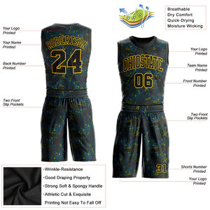 Ensemble d'uniformes de basketball en polyester respirant imprimé sur mesure, col rond, tailles pour jeunes et grandes tailles disponibles pour le basketball pour jeunes - Product Image 4