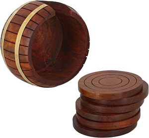 La mejor oferta de posavasos de madera hechos a mano gratis con estuche para regalar, alfombrilla/almohadilla de resina de corcho para mesa redonda de cocina, precio bajo, uso en fiestas - Product Image 4