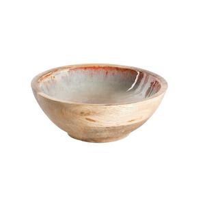 Venta caliente diseño hecho a mano esmalte impreso cuenco de madera comida fruta Pasta cuenco para servir forma redondeada cuenco portátil para servir - Product Image 6