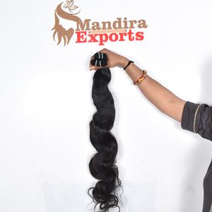 Extensiones de cabello humano de templo indio virgen negro Bodywave largo alineado con cutícula Natural sin procesar 100% - Product Image 2