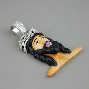 Lujo Unisex 925 plata esterlina Moissanite diamante colgante personalizado cara diseño sólido Hip Hop joyería Moissanite colgante - Product Image 3