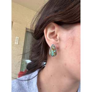 Wydelle Billie #8 Turquoise & <b>Sterling</b> <b>Silver</b> Water Drop <b>Stud</b> <b>Earrings</b> Bezel <b>Set</b> - Product Image 2