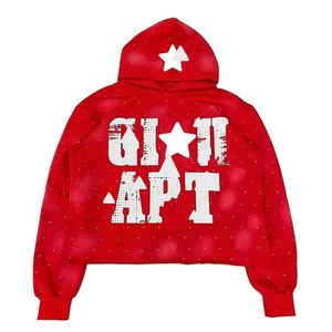 Oversize ácido lavado Boxy Streetwear francés Terry Sun Faded Hoodie para hombres 100% algodón personalizado fabricante Rhinestone recortado - Product Image 2