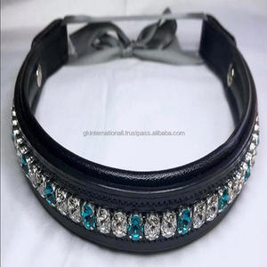 Cristales redondos transparentes y azules personalizados, banda de lujo ostentosa para cejas, hecha a mano, de cuero, con botón a presión, 1 fila - Product Image 4