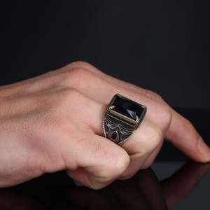 Anillo de Hombre de Plata de Ley 925 de Alta Calidad, Estilo Otomano, Azuris VALKH1868, Piedra Natural, Joyería de Moda Turca, Hecho en Turquía - Product Image 2