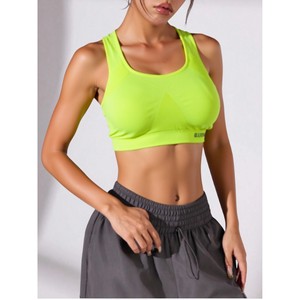 Reggiseno sportivo da donna verde Neon per Fitness Yoga Design traspirante estensibile con fodera in Spandex per allenamento attivo - Product Image 1