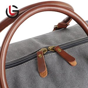 Classic Vintage Quality Grey Waxed Cotton Canvas Luggage Travel Bag for Men <b>Women</b> Trims Genuine Leather Pu <b>Water</b> Resistance - Product Image 4