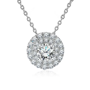 Women's White Gold Diamond <b>Necklace</b> Round Brilliant Cut Halo GIA Certified Engagement Jewelry Classic Style - Product Image 1