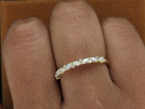 Bague de mariage demi-éternité en diamant de laboratoire rond et marquise de 0.40 ct, or jaune massif 14 carats, cadeau d'anniversaire pour femme - Product Image 6