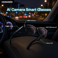 Lunettes de conduite nocturne anti-reflets avec caméra 8MP, vidéo 1080P, étanchéité IP67, appels vocaux et fonctions intelligentes