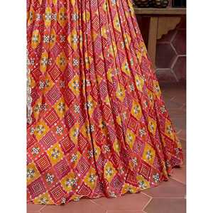 Astonishing Red Sequins Embroidery Chinon Silk Lehenga Choli for Wedding <b>Cocktail</b>/Reception Apparel Semi-Stitched Custom Size - Product Image 1