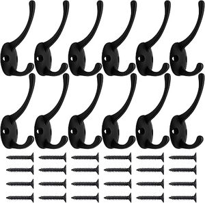 Black Retro Double Coat <b>Hooks</b> <b>Wall</b>-Mounted With Screws for Clothing Scarf Bag Towel <b>Key</b> Cap Hat Storage - Product Image 5