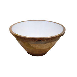Bol à fruits de forme ronde en bois émaillé blanc fini naturel pour table maison et hôtels nourriture et collations bols de service faits à la main - Product Image 1