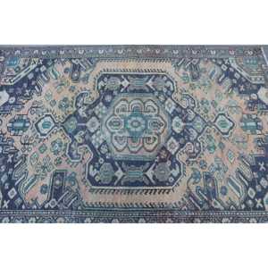 Alfombra Turca de 4.1x6.5 pies, Alfombra Vintage, Alfombra de Lana con Diseño a Cuadros Azules - Product Image 5