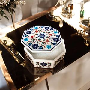 Boîte à bijoux en marbre de luxe avec poignée et couvercle en laiton personnalisés, cadeaux pour femmes, artisanat en pierre de qualité supérieure, boîte de rangement pour bijoux - Product Image 1