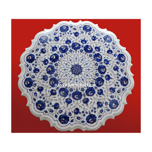 Mesa de comedor con incrustaciones de mármol blanco, forma redonda, diseño de flores de Color azul, buen acabado para decoración de hoteles y hogares - Product Image 1