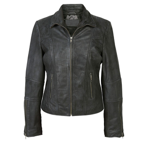 Blouson moto en cuir véritable violet pour femme, manches longues, fermeture éclair, couleur unie, col ouvert, idéal pour l'automne - Product Image 2