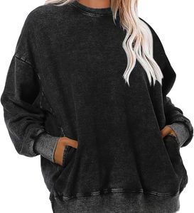 Sudadera Holgada Extra Grande de Alta Calidad para Mujer, Estilo Vintage, Cuello Redondo, con Bolsillos, Lavada al Ácido, 2025 - Product Image 5