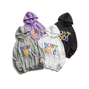 เสื้อฮู้ดดี้สีเทาขนาดใหญ่สำหรับผู้ชาย พิมพ์ลายพัฟสีสันสดใส "I DON'T DISCO" โลโก้ด้านหน้า แขนเสื้อปกติ สไตล์ลำลอง สตรีทแวร์ ใส่ได้ในฤดูใบไม้ร่วง รุ่น 202 - Product Image 6