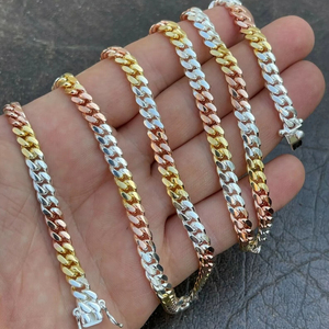 Nuevo Collar de Cadena Cubana de Plata de Ley 925 Chapada en Oro con Oro Tricolor para Mujer de JBR & Co - Product Image 1