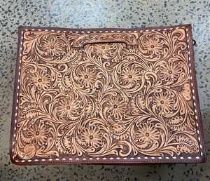 Wholesale Tan Curved Western Carving <b>Leather</b> Laptop Bag Most Popular Choice for <b>Shopping</b> Handbags - Product Image 6