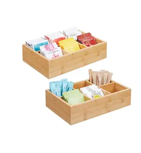 Bamboo Tea & Food Storage Organizer Container Box - Wooden Holder Case for Tea Bags, Coffee, Snacks, Sugar, Sweeteners