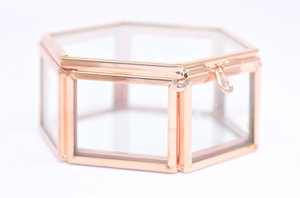 Hexagon Brass Glass Jewelry <b>Box</b> Gold Geometric <b>Keepsake</b> <b>Box</b> Wedding Ring Bearer <b>Box</b> Clear Glass Decorative Trinket <b>Box</b> Organizer - Product Image 2