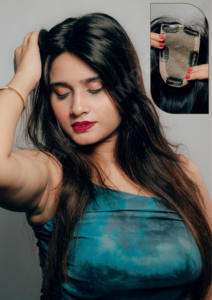 3x5 Natural Brown 100% Cabello humano indio Topper para mujeres Base de seda Peluca Transparente HD Lace 3x5 Base de seda Hair Topper para mujeres - Product Image 4