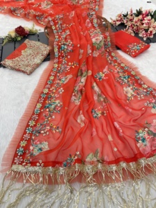 Bollywood dernier concepteur fête porter Organza Saree Blouse avec lourd Multy fil et 5mm paillettes broderie travail femme mode - Product Image 2