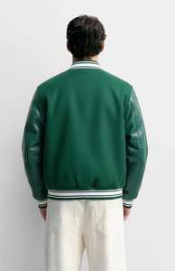 แจ็คเก็ตวาร์ซิตี้สีเขียวคุณภาพสูง คอวี ติดกระดุม สำหรับผู้ชาย ผ้าเรียบ ย้อมสีเคลือบ แจ็คเก็ตลำลองสำหรับฤดูหนาว ทำจากผ้าขนสัตว์  แจ็คเก็ตสั่งทำสำหรับผู้ชาย - Product Image 5