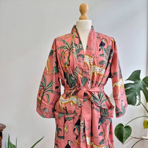 เสื้อคลุมกิโมโนผ้าฝ้ายพิมพ์ลายป่า, เสื้อคลุมอาบน้ำโบโฮสำหรับผู้หญิงนุ่มและน้ำหนักเบาผ้าฝ้ายร้อยละ100เหมาะสำหรับสวมใส่ตามฤดูกาล - Product Image 1
