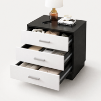 Table de Chevet Moderne Minimaliste 2026 à 3 Tiroirs, Luxe Blanc, Bois, Cuir, Métal, Verre, Faite à la Main, Écologique, pour Appartement