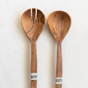 100% nourriture sûre écologique en bois avec poignée en résine serveur de salade cuillère et fourchette couleur personnalisée taille vaisselle pour décor de Table - Product Image 1