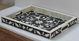 Bandeja para servir hecha a mano Bandeja para servir comida para desayuno con incrustaciones de hueso por Crescent Crafts - Product Image 4