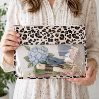 Pochette de couture transparente en PVC personnalisable avec logo, motif léopard, faible MOQ, broderie personnalisée, pour kit de couture et travaux d'aiguille
