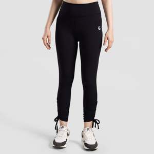 กางเกงเลกกิ้งกีฬาสีดำแบบ Capri ผ้าเนื้อนุ่มยืดหยุ่นไร้รอยต่อ ช่วยกระชับหน้าท้อง ผลิตจากไนลอนผสมสแปนเด็กซ์ ขอบเอวแต่งริบบิ้น เหมาะสำหรับออกกำลังกายและฟิตเนส มีลวดลาย - Product Image 1