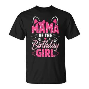 T-shirt coordinata per la famiglia a tema gatto: Mamma della gatta di compleanno, gatto, gattino e padroni - T-shirt promozionale a tema gatto - Product Image 1