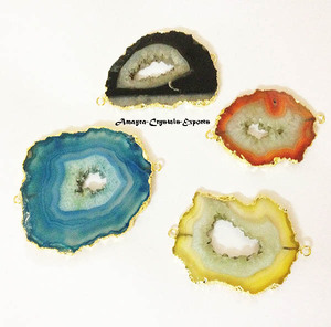 จี้พลอยสีดำอาเกตจีโอดแบบชิ้นจี้จักระสำหรับขายสร้อยคออาเกตคริสตัลจากอินเดียส่งออก - Product Image 6