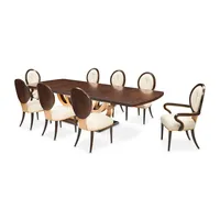 Table à manger en bois massif à base unique, finition noyer caramel, pour salle à manger et cuisine