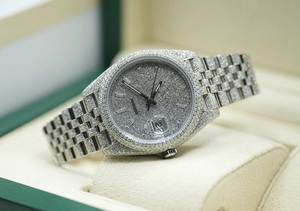 Montre mécanique unisexe de luxe en acier inoxydable antique entièrement blanche avec diamants en moissanite, verre saphir, élégante et sportive - Product Image 4