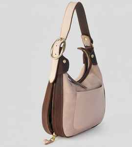 Sac hobo en cuir bicolore à motif vintage pour femmes, beige, sac à bandoulière, fermeture éclair, sangle réglable, résistant à l'eau - Product Image 2