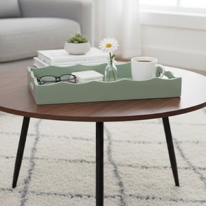 Plateau de service festonné en laque peint à la main de haute qualité pour la nourriture, les collations, plateau de service en bois avec poignées en provenance du Vietnam - Product Image 5