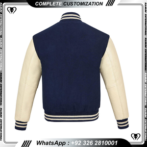 Venta al por mayor verde bordado parche chaqueta universitaria para hombres hombre Letterman Varsity chaquetas con piel de vaca manga de cuero para el invierno - Product Image 5
