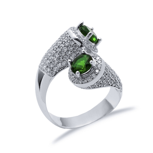 Emerald CZ Stone Double Side Round Stony Cluster <b>Adjustable</b> <b>Silver</b> <b>Ring</b> Wholesale Handmade 925 Sterling <b>Silver</b> - Product Image 3