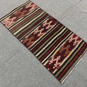 Vintage Turkish Rug, Small 1.9x3.9 ft (58x118 cm) Rug, <b>Red</b> Polka dot <b>Wool</b> Rug - Product Image 4