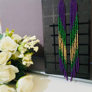 Pendientes de cuentas, morados pendientes largos, pendientes extra largos, pendientes con flecos - Product Image 1